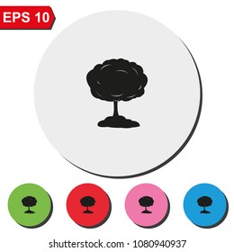 Mushroom cloud, nuclear explosion silhouette. Flat round colorful vector icon.