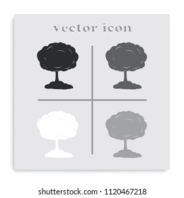 Mushroom cloud, nuclear explosion silhouette. Flat black and white vector icon.