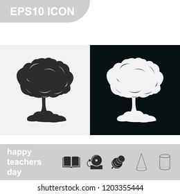 Mushroom cloud, nuclear explosion silhouette. Flat black and white vector icon.