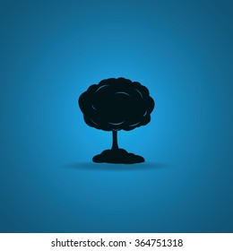 Mushroom cloud, nuclear explosion, silhouette. Flat icon.