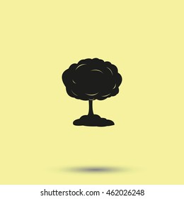 Mushroom cloud, nuclear explosion, silhouette. Flat icon.