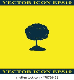 Mushroom cloud, nuclear explosion, silhouette. Flat icon.