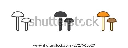 Mushroom cluster icon set in line, solid and filled outline colorful style. Forest mushroom icon, color vector sign and symbol.