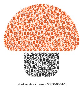Mushroom collage of dollars and spheric spots. Vector banking icons are organized into mushroom composition.
