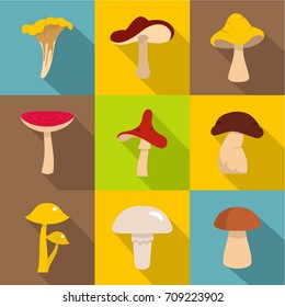 Mushroom collection icon set. Flat style set of 9 mushroom collection vector icons for web design