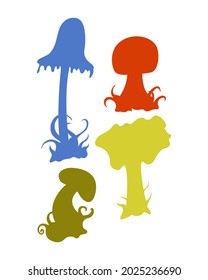 Mushroom collection - vector silhouette. Colored silhouette of 4 mushrooms.