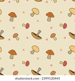 Mushroom collections seamless pattern for textile printing or gift paper.