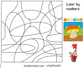 Setas. Color por números. Libro de colorear. Juego de rompecabezas educativo para niños. Ilustración vectorial de dibujos animados