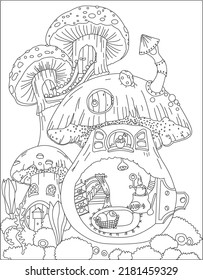 Mushroom coloring book page for kids and adults.