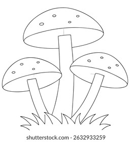 Página de coloração de cogumelo ilustração de arte de linha simples e mínima no fundo branco