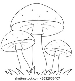 Mushroom coloring page simple and minimal line art illustration on white background