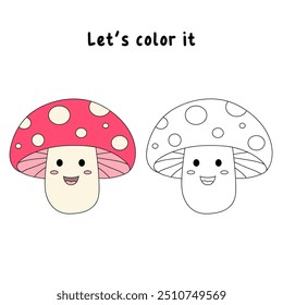 Mushroom coloring pages for kids. Trace and color mushroom. Coloring page outline of mushroom. Mushroom tracing worksheet. Kindergarten and preschool activity.