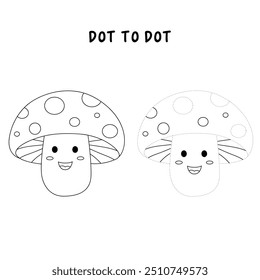 Mushroom coloring pages for kids. Trace and color mushroom. Coloring page outline of mushroom. Mushroom tracing worksheet. Kindergarten and preschool activity.