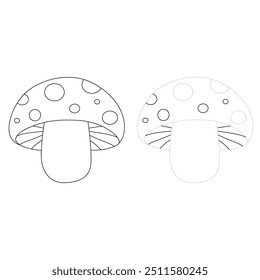 Mushroom coloring pages for kids. Trace and color mushroom. Coloring page outline of mushroom. Mushroom tracing worksheet. Kindergarten and preschool activity.