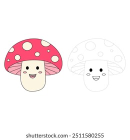 Mushroom coloring pages for kids. Trace and color mushroom. Coloring page outline of mushroom. Mushroom tracing worksheet. Kindergarten and preschool activity.