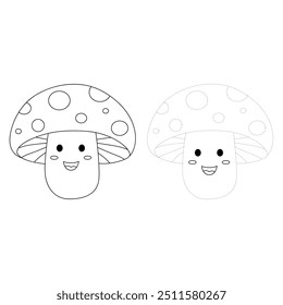 Mushroom coloring pages for kids. Trace and color mushroom. Coloring page outline of mushroom. Mushroom tracing worksheet. Kindergarten and preschool activity.