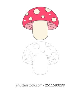 Mushroom coloring pages for kids. Trace and color mushroom. Coloring page outline of mushroom. Mushroom tracing worksheet. Kindergarten and preschool activity.