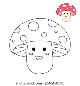 Mushroom coloring pages for kids. Trace and color mushroom. Coloring page outline of mushroom. Fun activity coloring mushroom vegetable for Kindergarten and preschool.
