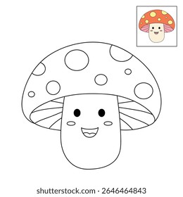 Mushroom coloring pages for kids. Trace and color mushroom. Coloring page outline of mushroom. Fun activity coloring mushroom vegetable for Kindergarten and preschool.