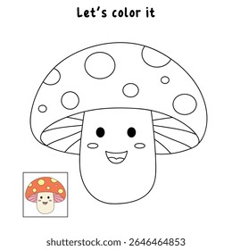 Mushroom coloring pages for kids. Trace and color mushroom. Coloring page outline of mushroom. Fun activity coloring mushroom vegetable for Kindergarten and preschool.