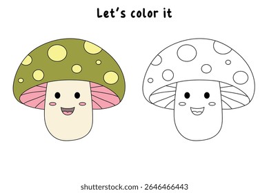 Mushroom coloring pages for kids. Trace and color mushroom. Coloring page outline of mushroom. Fun activity coloring mushroom vegetable for Kindergarten and preschool.