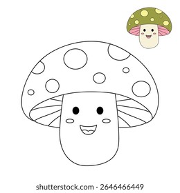 Mushroom coloring pages for kids. Trace and color mushroom. Coloring page outline of mushroom. Fun activity coloring mushroom vegetable for Kindergarten and preschool.