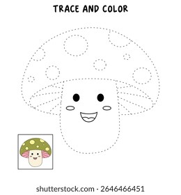 Mushroom coloring pages for kids. Trace and color mushroom. Coloring page outline of mushroom. Fun activity coloring mushroom vegetable for Kindergarten and preschool.