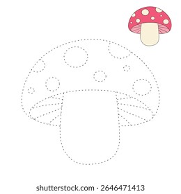 Mushroom coloring pages for kids. Trace and color mushroom. Coloring page outline of mushroom. Fun activity coloring mushroom vegetable for Kindergarten and preschool.