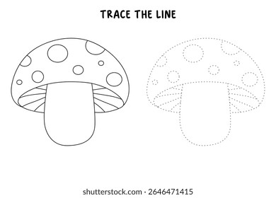Mushroom coloring pages for kids. Trace and color mushroom. Coloring page outline of mushroom. Fun activity coloring mushroom vegetable for Kindergarten and preschool.