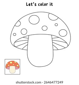 Mushroom coloring pages for kids. Trace and color mushroom. Coloring page outline of mushroom. Fun activity coloring mushroom vegetable for Kindergarten and preschool.