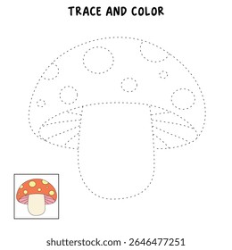 Mushroom coloring pages for kids. Trace and color mushroom. Coloring page outline of mushroom. Fun activity coloring mushroom vegetable for Kindergarten and preschool.