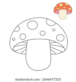 Mushroom coloring pages for kids. Trace and color mushroom. Coloring page outline of mushroom. Fun activity coloring mushroom vegetable for Kindergarten and preschool.