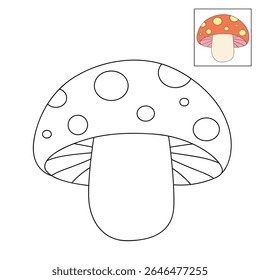 Mushroom coloring pages for kids. Trace and color mushroom. Coloring page outline of mushroom. Fun activity coloring mushroom vegetable for Kindergarten and preschool.