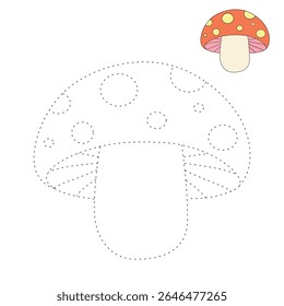 Mushroom coloring pages for kids. Trace and color mushroom. Coloring page outline of mushroom. Fun activity coloring mushroom vegetable for Kindergarten and preschool.