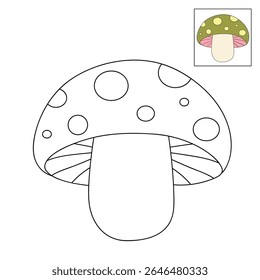 Mushroom coloring pages for kids. Trace and color mushroom. Coloring page outline of mushroom. Fun activity coloring mushroom vegetable for Kindergarten and preschool.