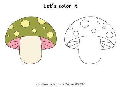 Mushroom coloring pages for kids. Trace and color mushroom. Coloring page outline of mushroom. Fun activity coloring mushroom vegetable for Kindergarten and preschool.