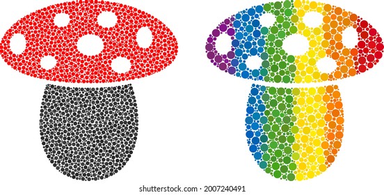 Mushroom composition icon of circle spots in different sizes and spectrum multicolored color tints. A dotted LGBT-colored mushroom for lesbians, gays, bisexuals, and transgenders.