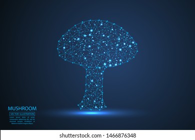 Mushroom consisting of three-dimensional triangles, lines, points and links. Vector illustration EPS 10.