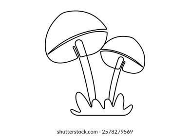 Mushroom continuous one line art drawing of nature mushroom vector art illustration