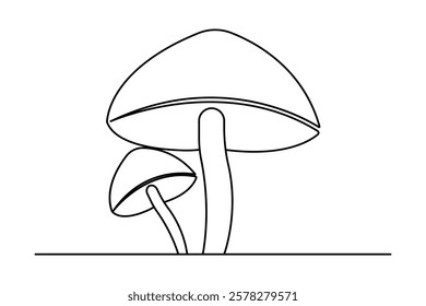 Mushroom continuous one line art drawing of nature mushroom vector art illustration