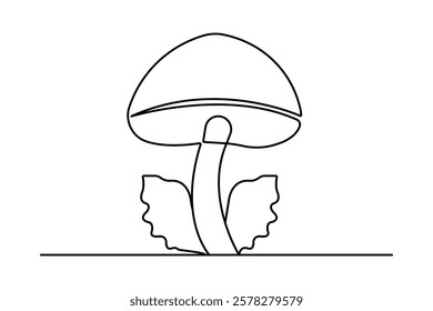 Mushroom continuous one line art drawing of nature mushroom vector art illustration