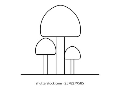 Mushroom continuous one line art drawing of nature mushroom vector art illustration