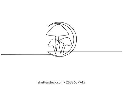 Mushroom continuous one line art drawing of nature mushroom, perfect from nature’s harvest. Champignon style, drawn in one continuous stroke.