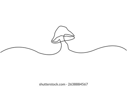 Mushroom continuous one line art drawing of isolated outline vector design, drawing minimalist Fungi isolated continuous outline vector illustration.