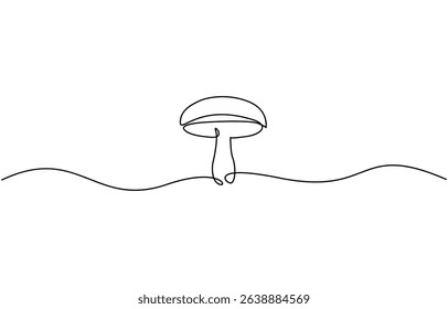 Mushroom continuous one line art drawing of isolated outline vector design, drawing minimalist Fungi isolated continuous outline vector illustration.