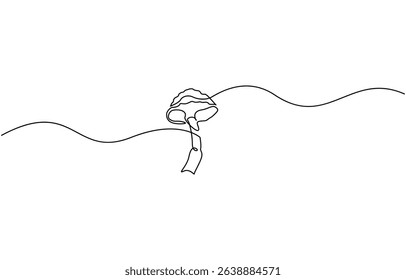Mushroom continuous one line art drawing of isolated outline vector design, drawing minimalist Fungi isolated continuous outline vector illustration.