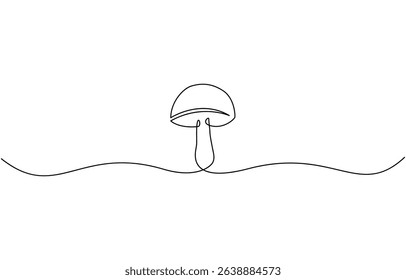 Mushroom continuous one line art drawing of isolated outline vector design, drawing minimalist Fungi isolated continuous outline vector illustration.