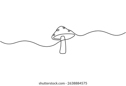Mushroom continuous one line art drawing of isolated outline vector design, drawing minimalist Fungi isolated continuous outline vector illustration.