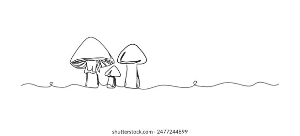 Mushroom continuous one line drawing, single line art element, minimalist sketch line vector illustration, autum and thanksgiving concept