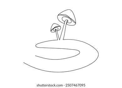 Dibujo continuo de una línea de hongo de icono de Vector de contorno aislado